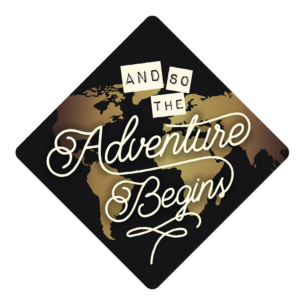Graduation Cap Topper ™ - Adventure Begins - Tassel Topper - Tassel Toppers - Professionally Decorated Grad Caps