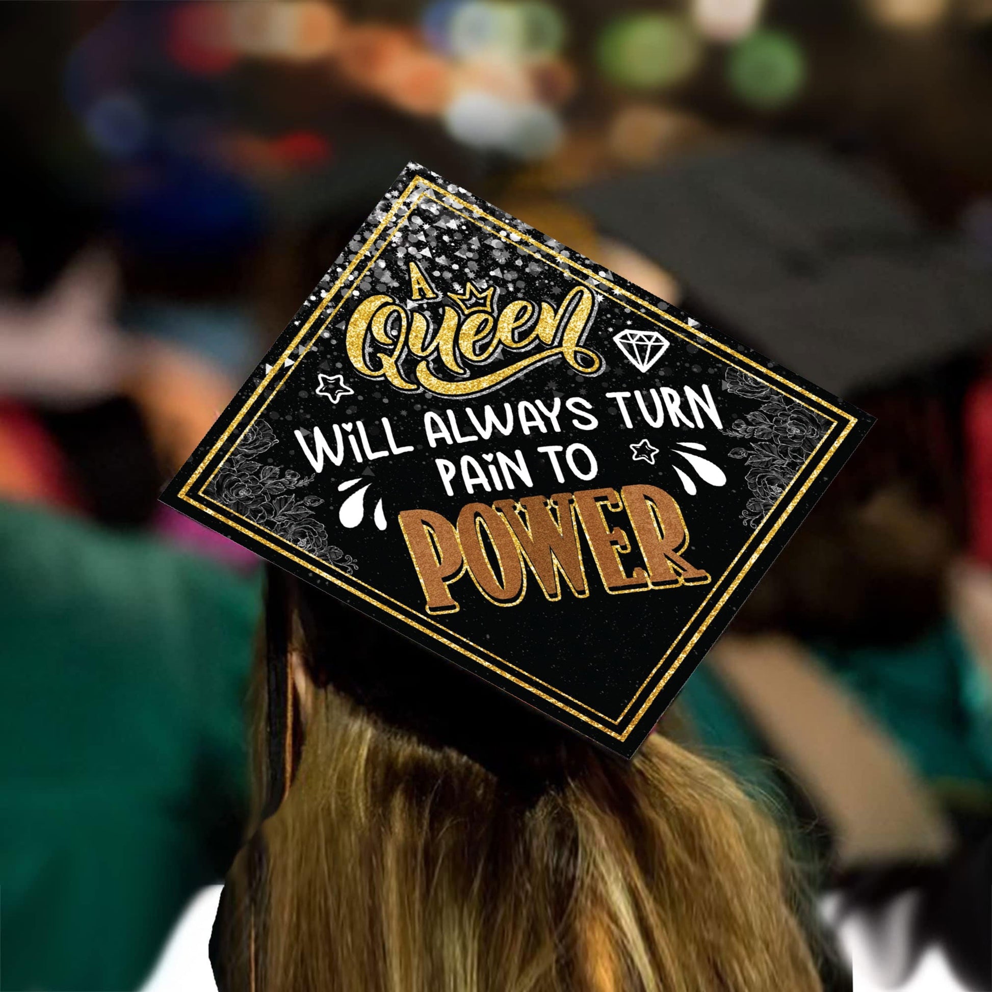 Pain to Power Grad Cap Tassel Topper - Tassel Toppers - Professionally Decorated Grad Caps