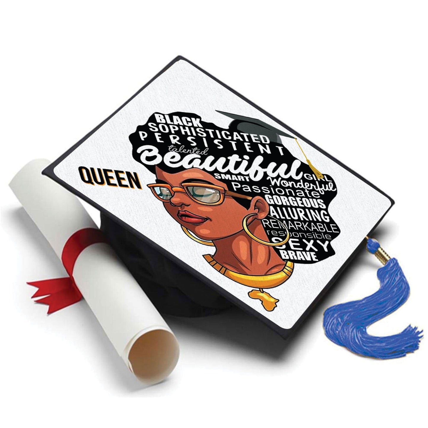 Black Sophisticated Queen Grad Cap Topper - Tassel Toppers - Professionally Decorated Grad Caps