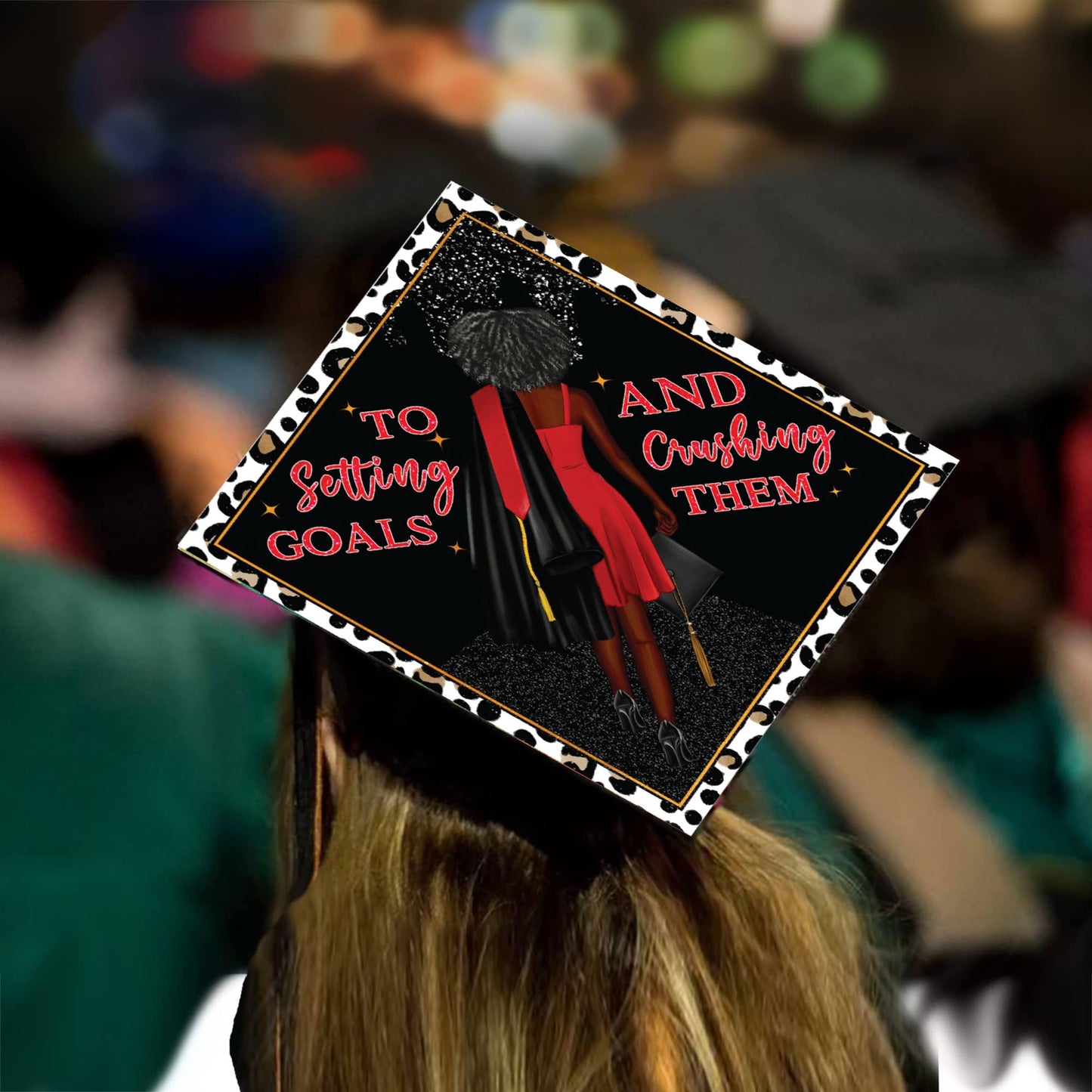 Setting Goals and Achieving Them Grad Cap Topper - Tassel Toppers - Professionally Decorated Grad Caps