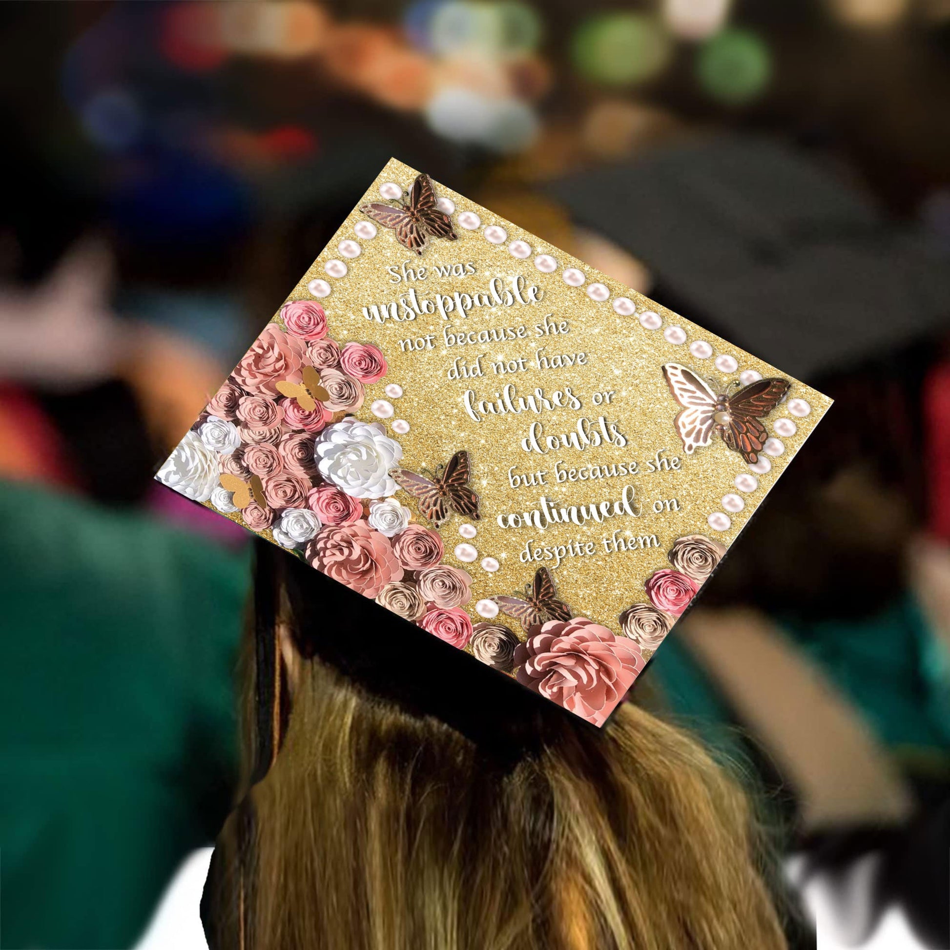 She was Unstoppable Grad Cap Topper - Tassel Toppers - Professionally Decorated Grad Caps