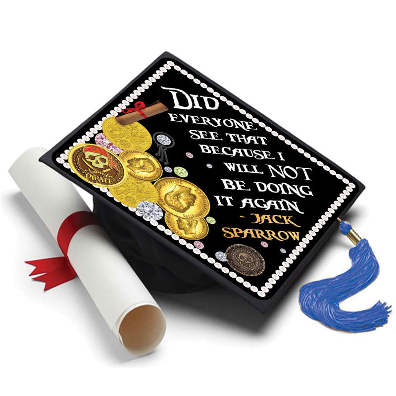 Jack Sparrow Pirates of the Caribbean Cap Topper - Tassel Toppers - Professionally Decorated Grad Caps