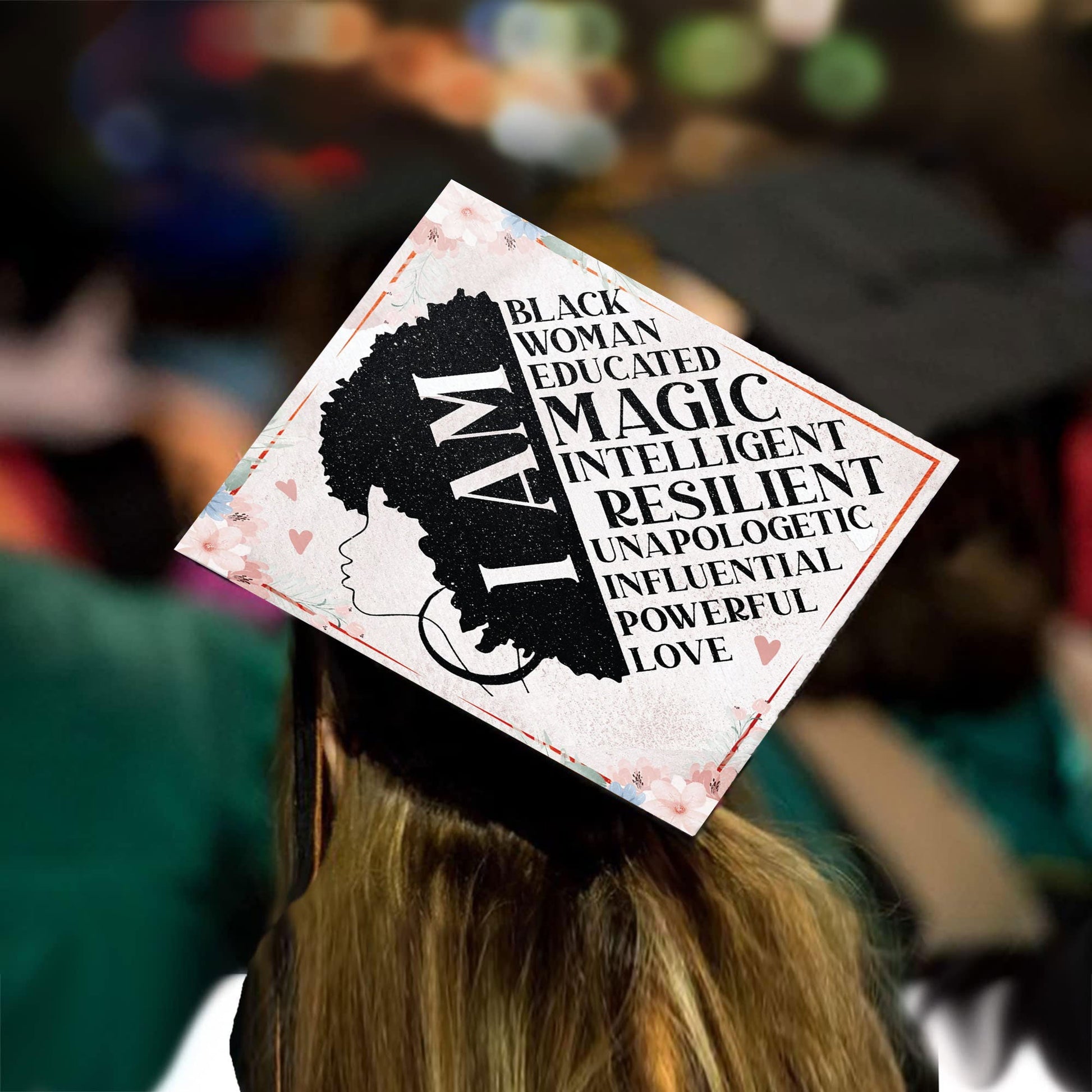 Black Woman Magic Grad Cap Topper - Tassel Toppers - Professionally Decorated Grad Caps