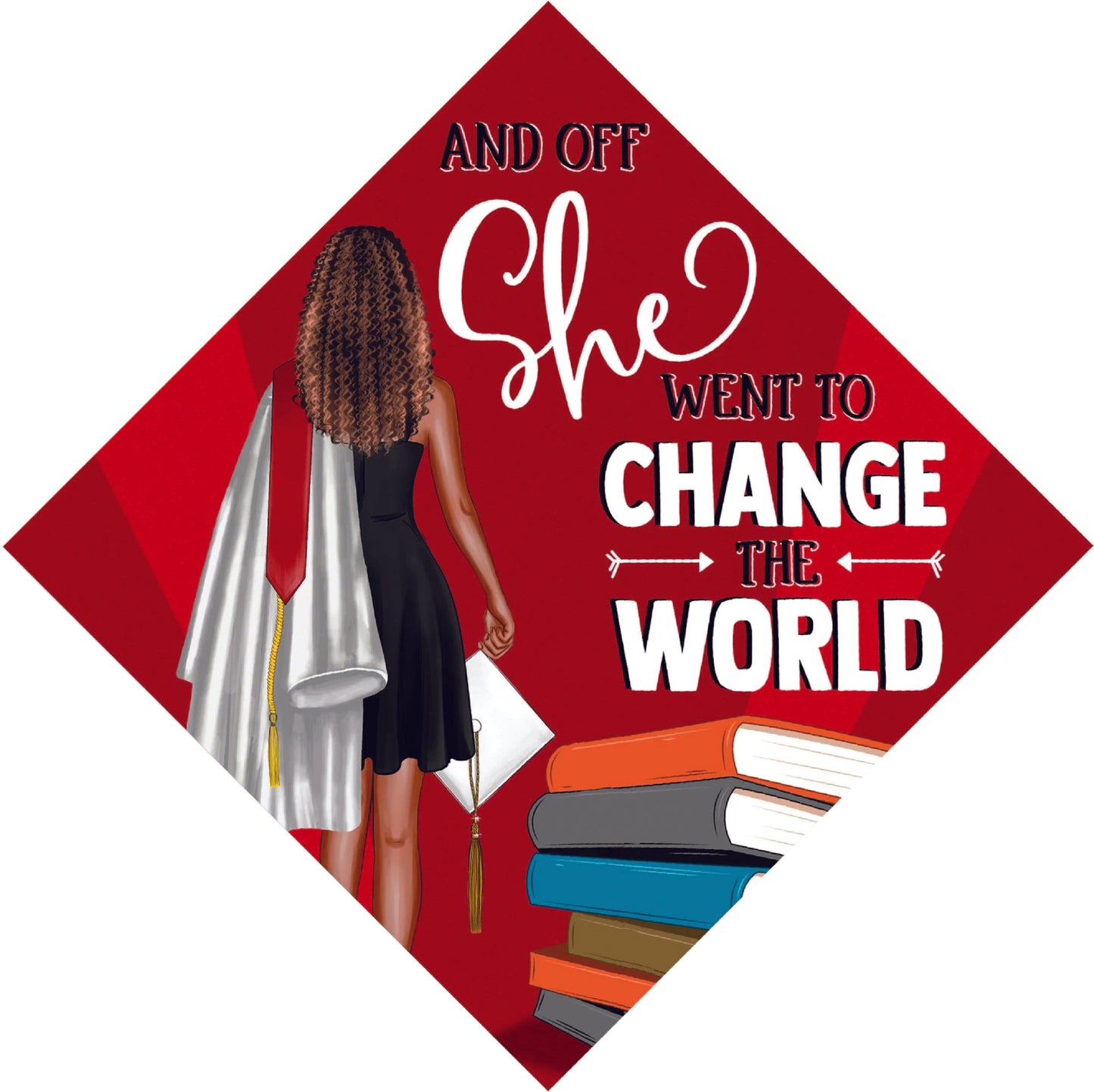 She Went to Change the World Grad Cap Tassel Topper - Tassel Toppers - Professionally Decorated Grad Caps