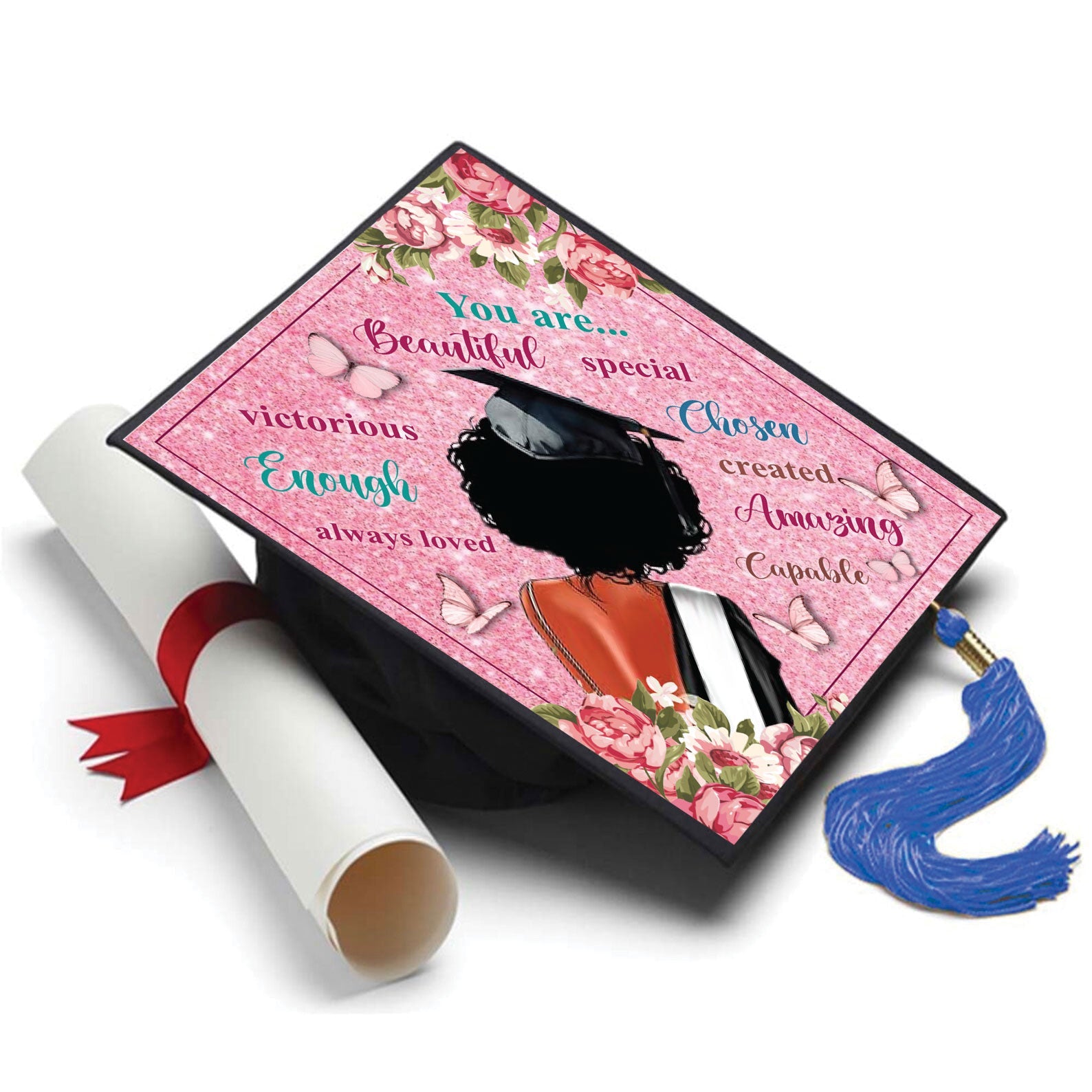 You Are Beautiful Grad Cap Topper - Tassel Toppers - Professionally Decorated Grad Caps