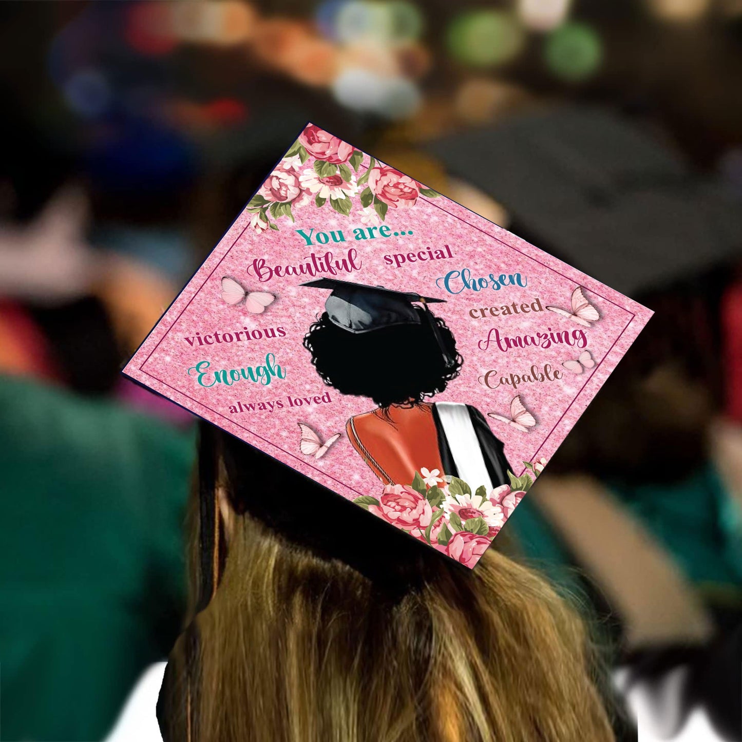 You Are Beautiful Grad Cap Topper - Tassel Toppers - Professionally Decorated Grad Caps