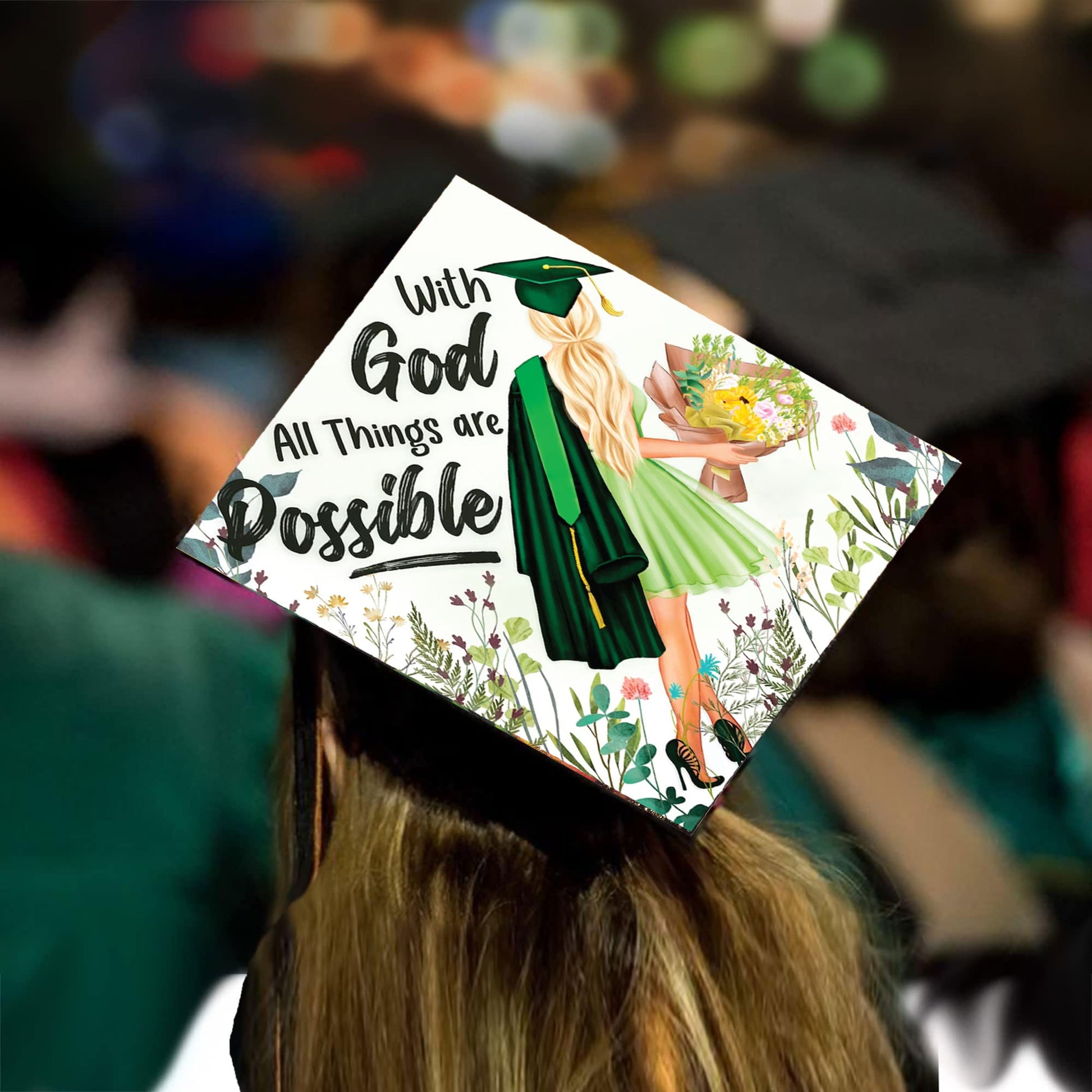 With God All Things are Possible Grad Cap Topper - Tassel Toppers - Professionally Decorated Grad Caps