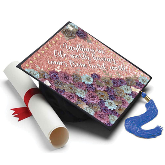 Hard Work Grad Cap Topper - Tassel Toppers - Professionally Decorated Grad Caps