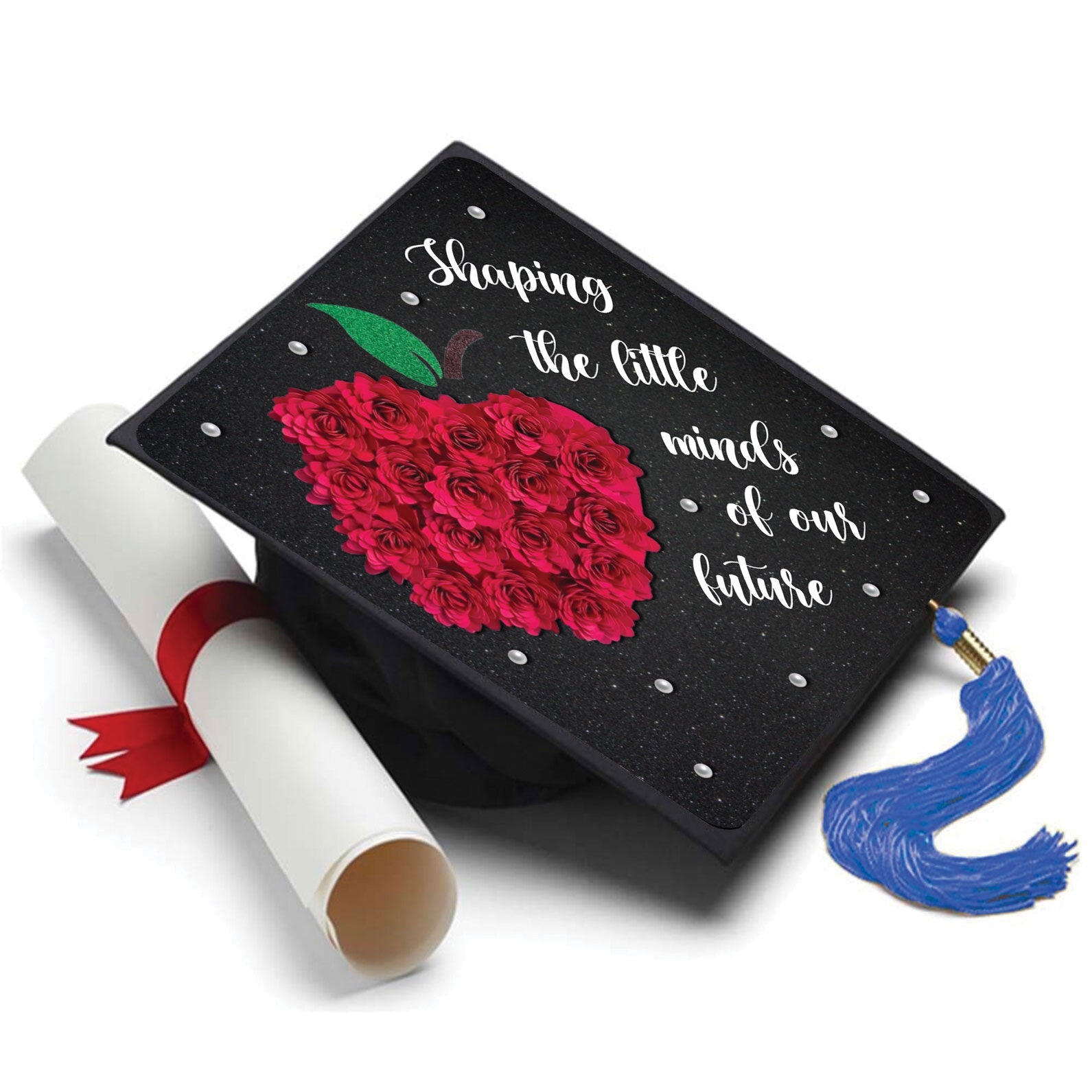 Shaping Little Minds Future Teacher Grad Cap Topper - Tassel Toppers - Professionally Decorated Grad Caps