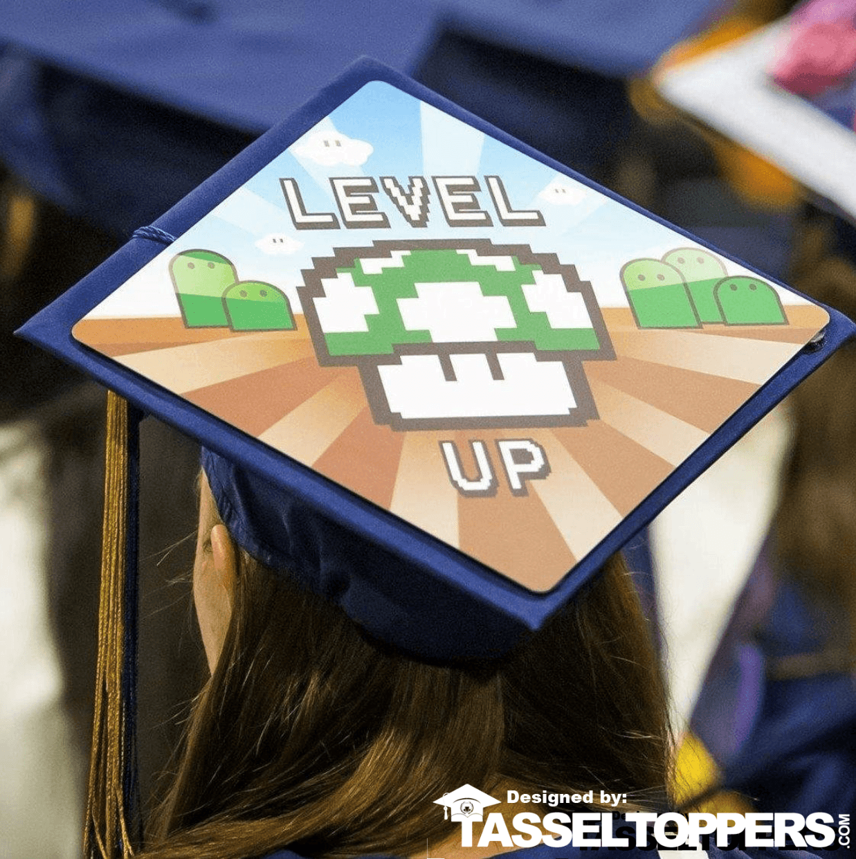 Level Up Grad Cap Tassel Topper - Tassel Toppers - Professionally Decorated Grad Caps